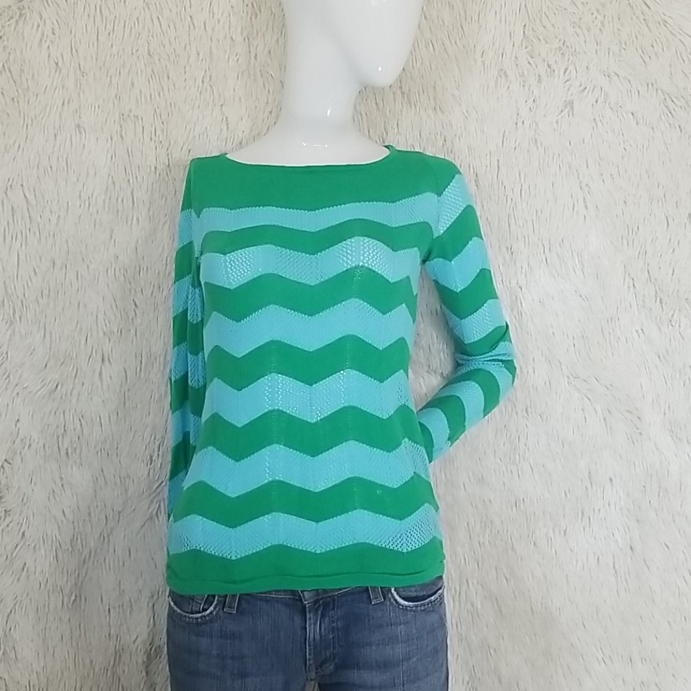 LILLY PULITZER Chevron strip sweater blue green xs